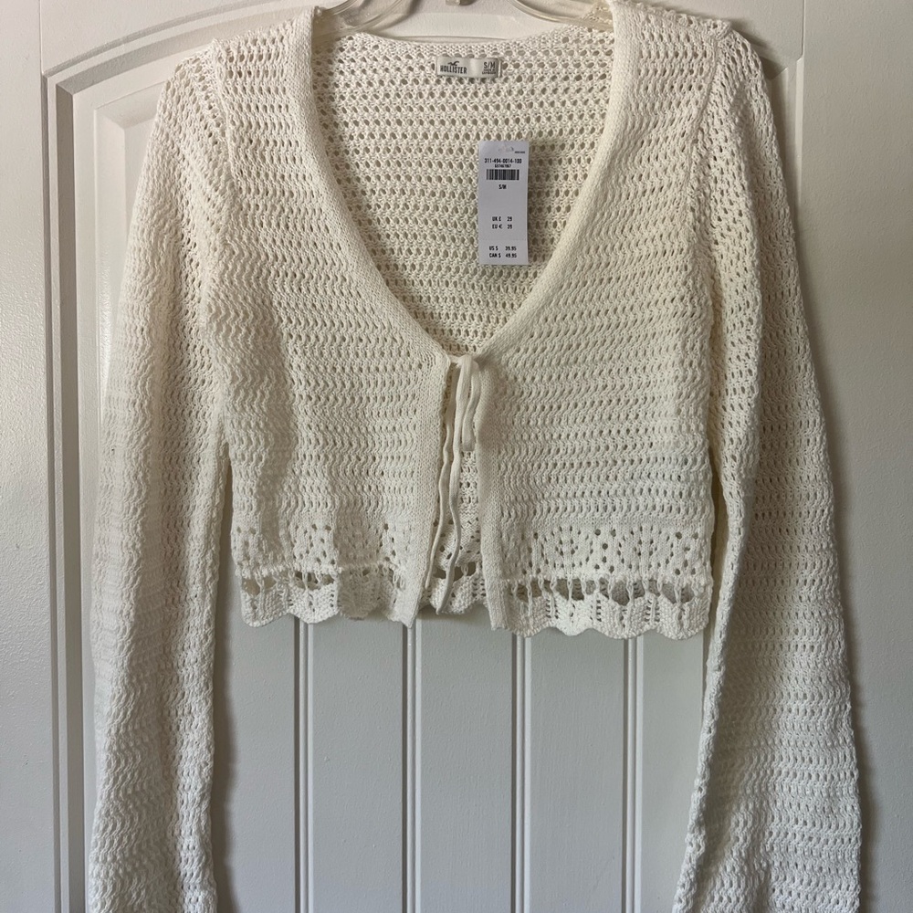 Hollister Cream Cardigan with Crochet Trim and Tie Closure